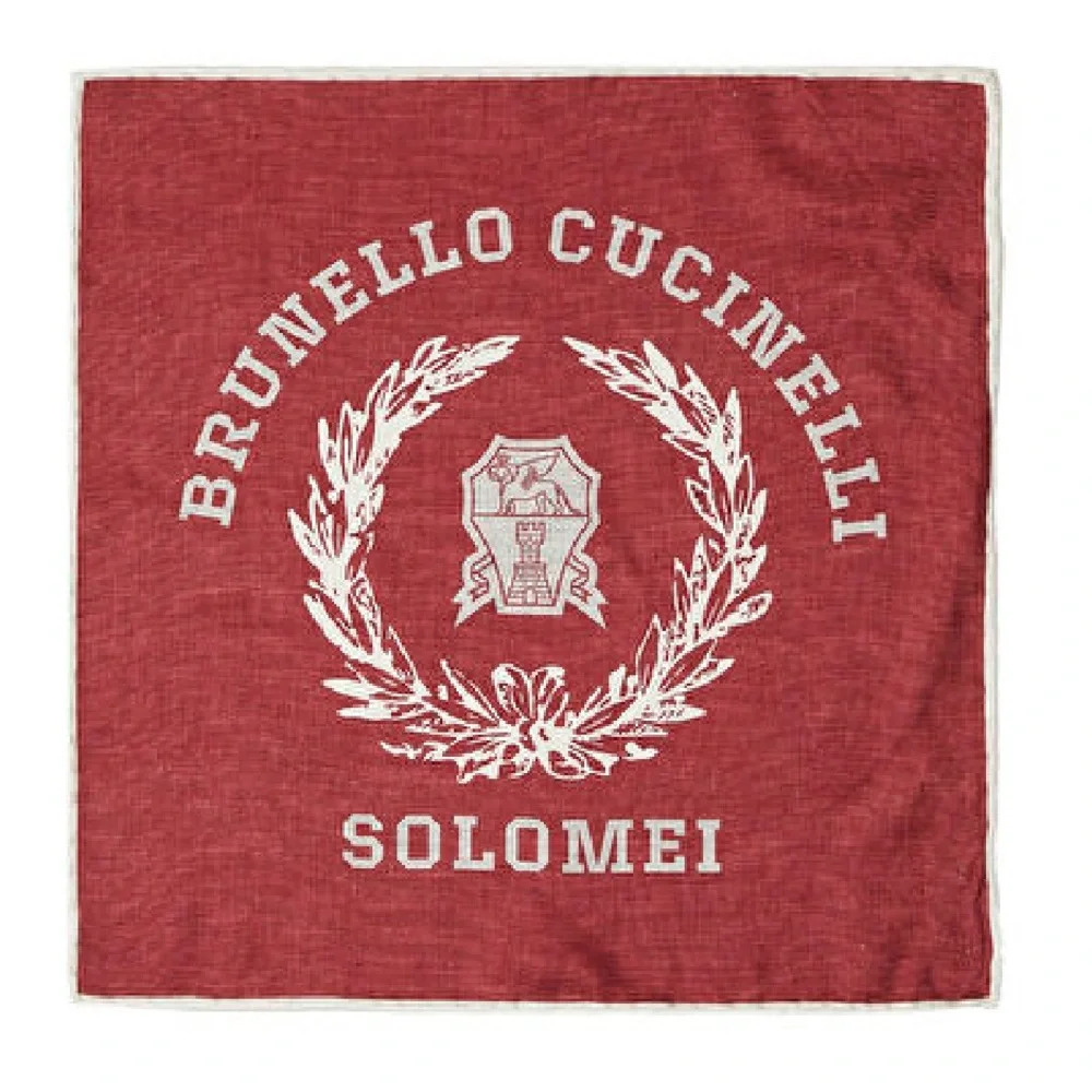 New Brunello Cucinelli Red Logo Silk Pocket Handkerchief